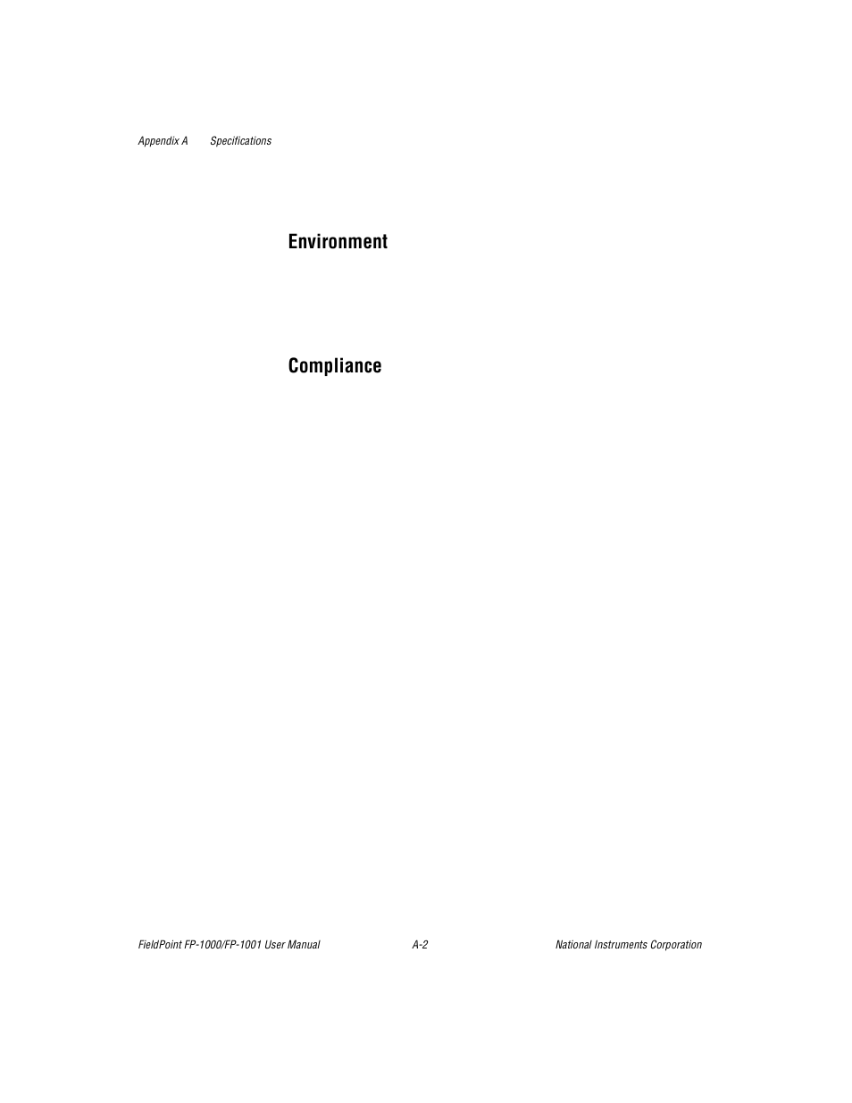 Environment, Compliance | National Instruments FP-1001 User Manual | Page 38 / 50