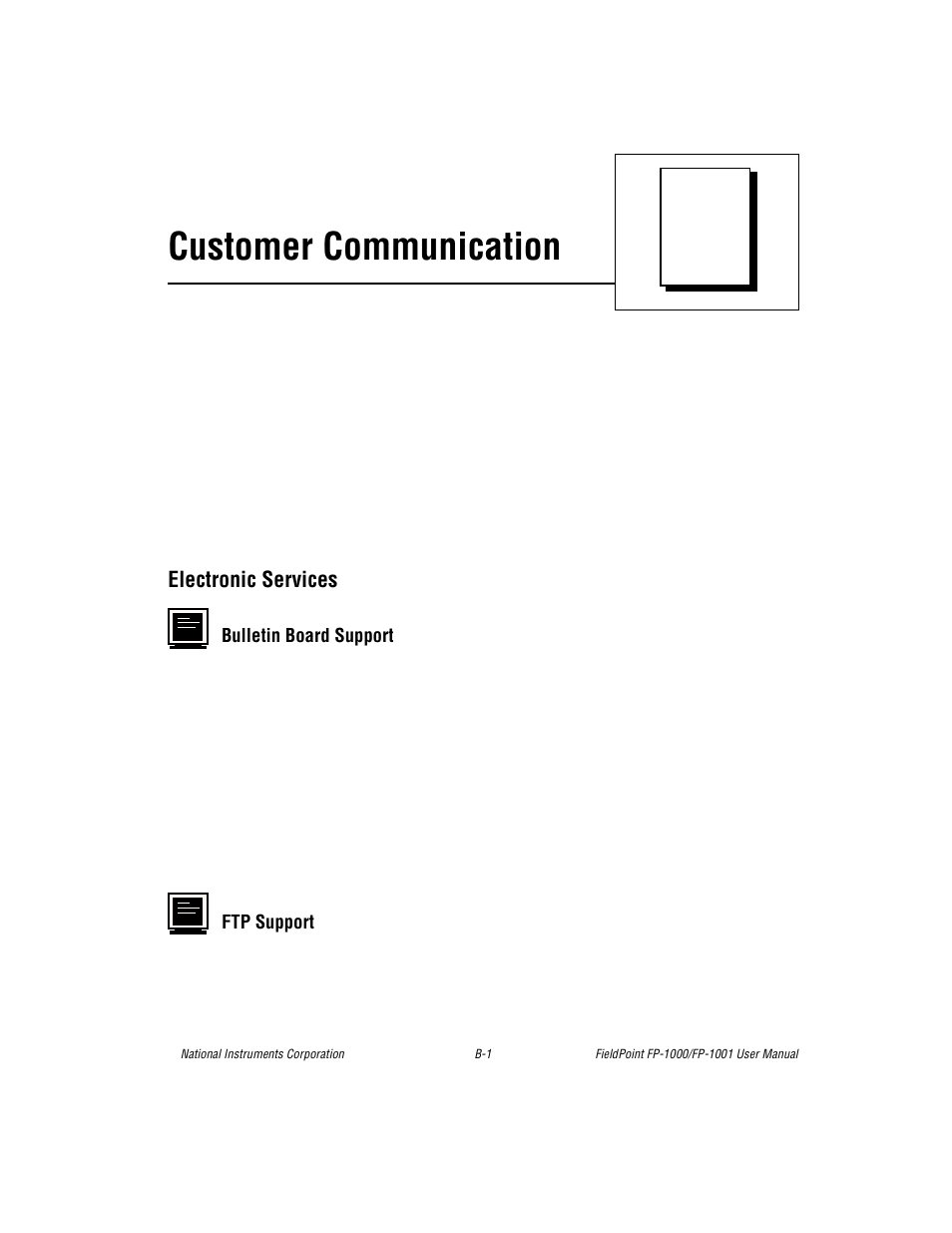 Appendix b customer communication, Customer communication | National Instruments FP-1001 User Manual | Page 39 / 50