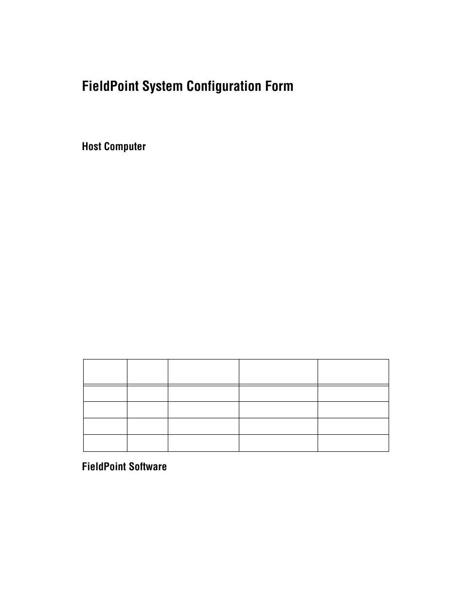Fieldpoint system configuration form, Host computer, Fieldpoint software | National Instruments FP-1001 User Manual | Page 41 / 50
