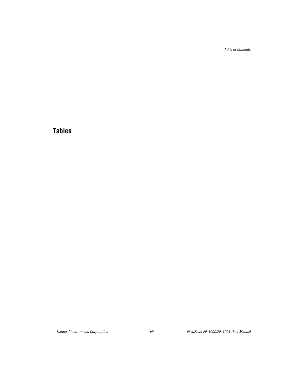 Tables | National Instruments FP-1001 User Manual | Page 6 / 50