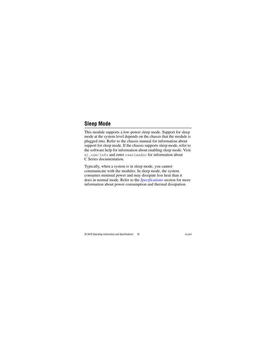 Sleep mode | National Instruments NI 9478 User Manual | Page 18 / 32