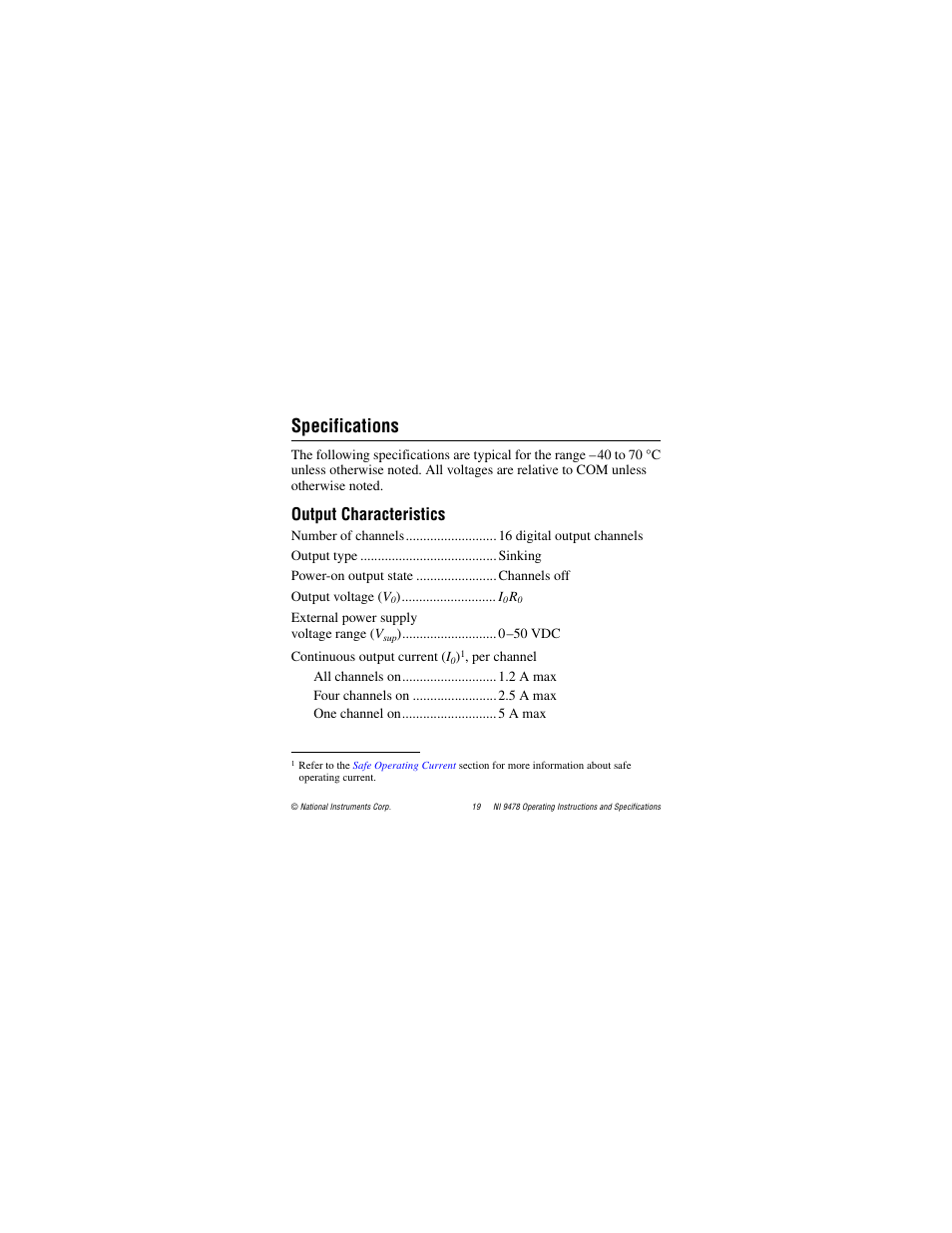 Specifications, Output characteristics | National Instruments NI 9478 User Manual | Page 19 / 32