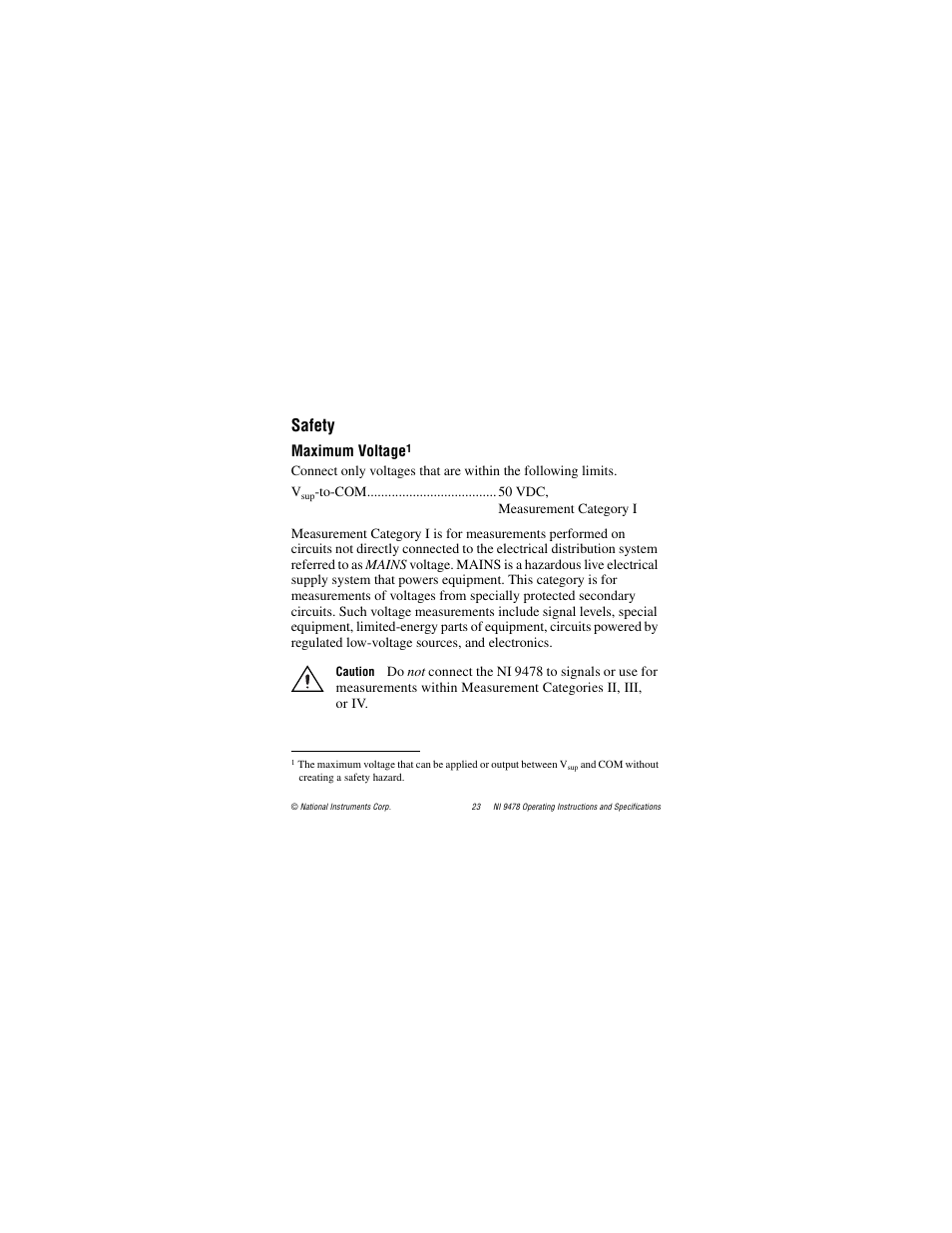 Safety, Maximum voltage | National Instruments NI 9478 User Manual | Page 23 / 32