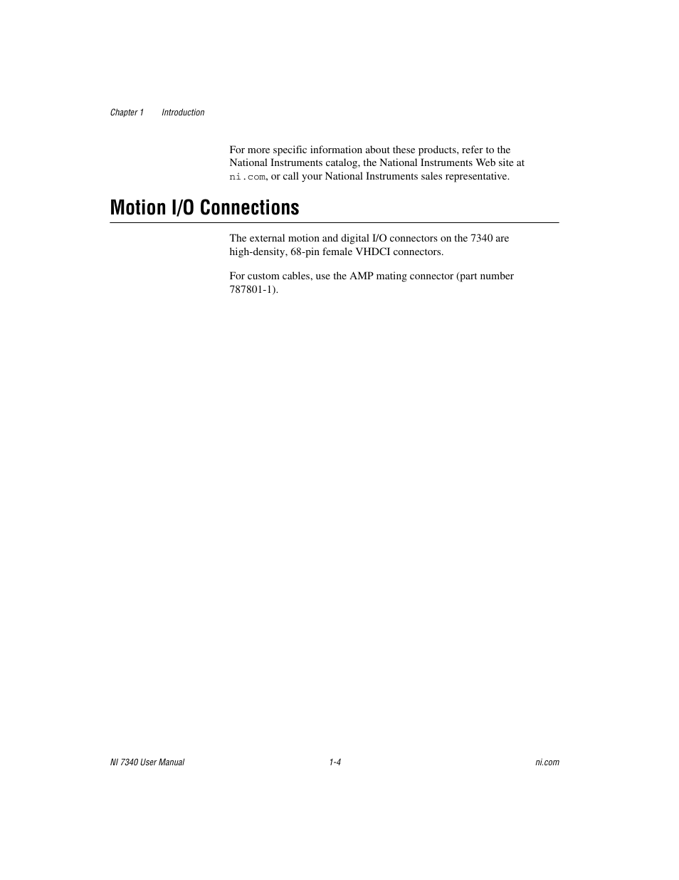 Motion i/o connections, Motion i/o connections -4 | National Instruments 7340 PCI User Manual | Page 12 / 67