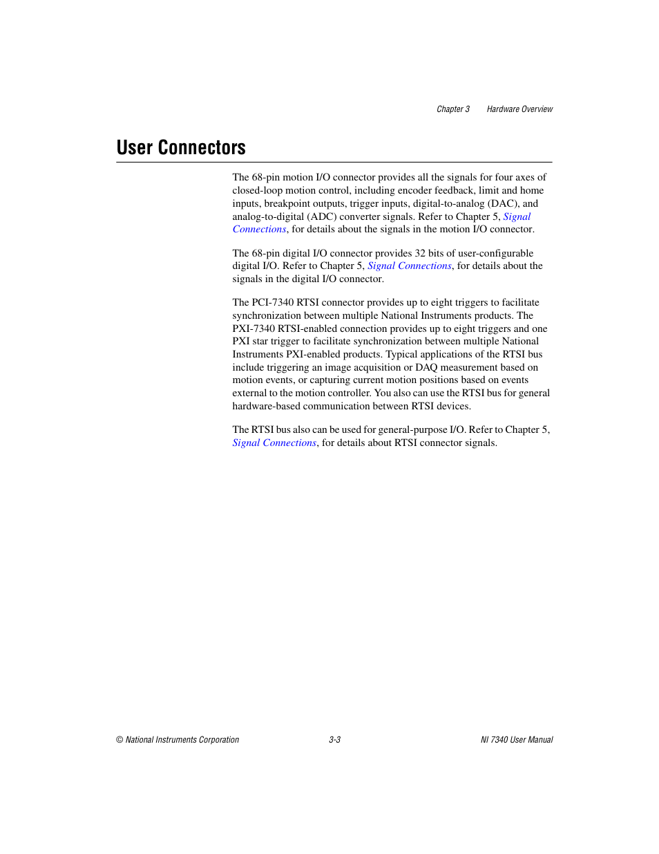 User connectors, User connectors -3 | National Instruments 7340 PCI User Manual | Page 20 / 67