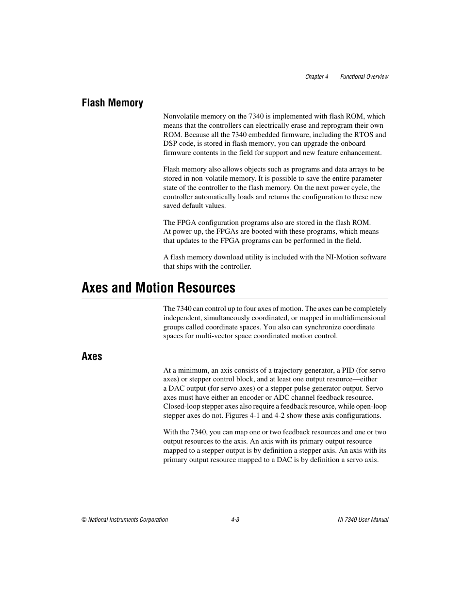 Flash memory, Axes and motion resources, Axes | Flash memory -3, Axes and motion resources -3, Axes -3 | National Instruments 7340 PCI User Manual | Page 23 / 67