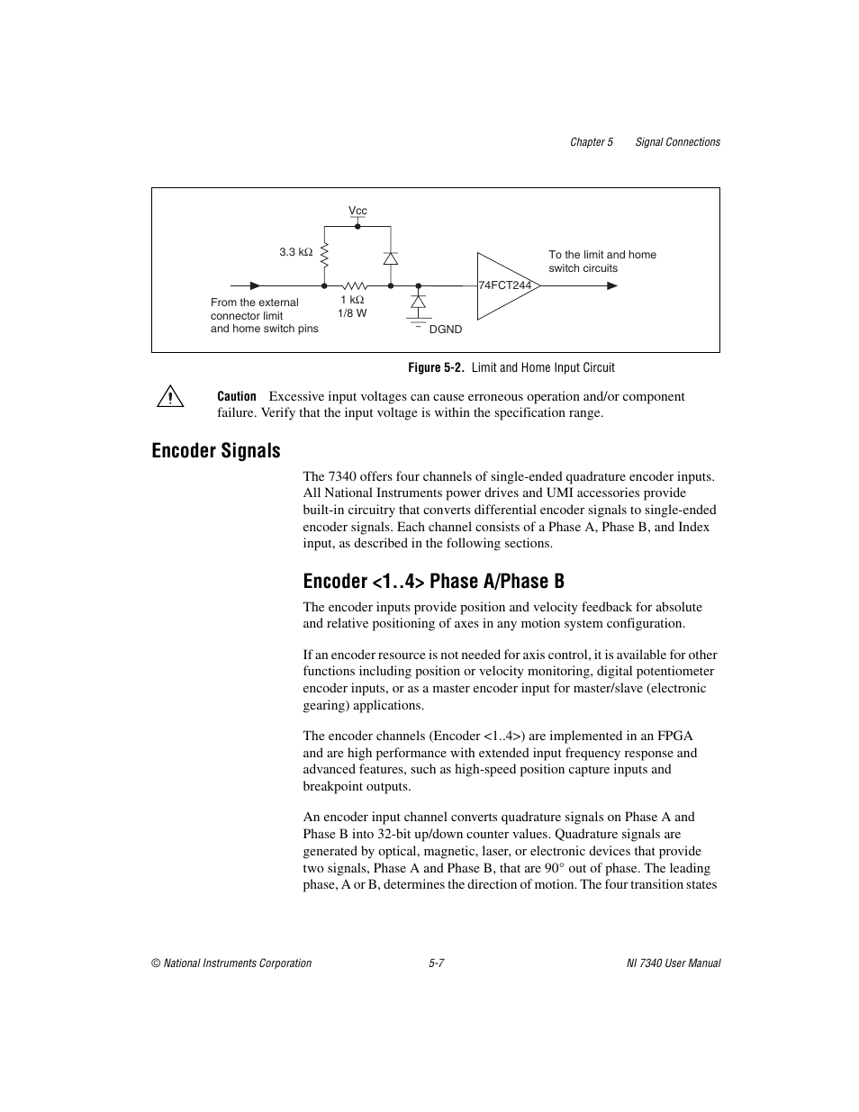 Figure 5-2. limit and home input circuit, Encoder signals, Encoder <1 > phase a/phase b | Encoder signals -7, Encoder <1 > phase a/phase b -7 | National Instruments 7340 PCI User Manual | Page 33 / 67