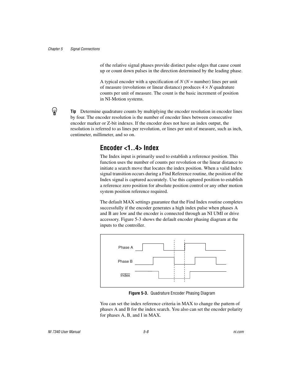 Encoder <1 > index, Figure 5-3. quadrature encoder phasing diagram, Encoder <1 > index -8 | National Instruments 7340 PCI User Manual | Page 34 / 67