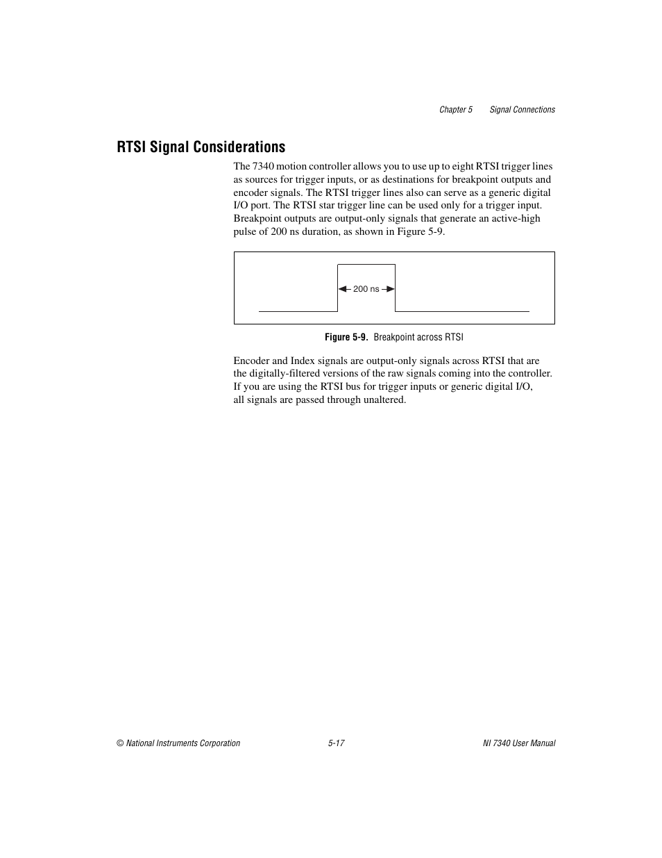 Rtsi signal considerations, Figure 5-9. breakpoint across rtsi, Rtsi signal considerations -17 | National Instruments 7340 PCI User Manual | Page 43 / 67