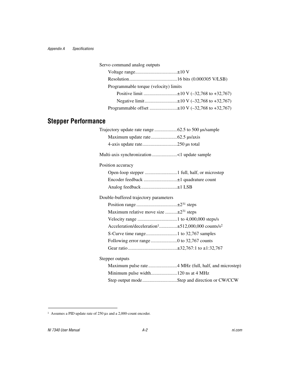 Stepper performance | National Instruments 7340 PCI User Manual | Page 45 / 67