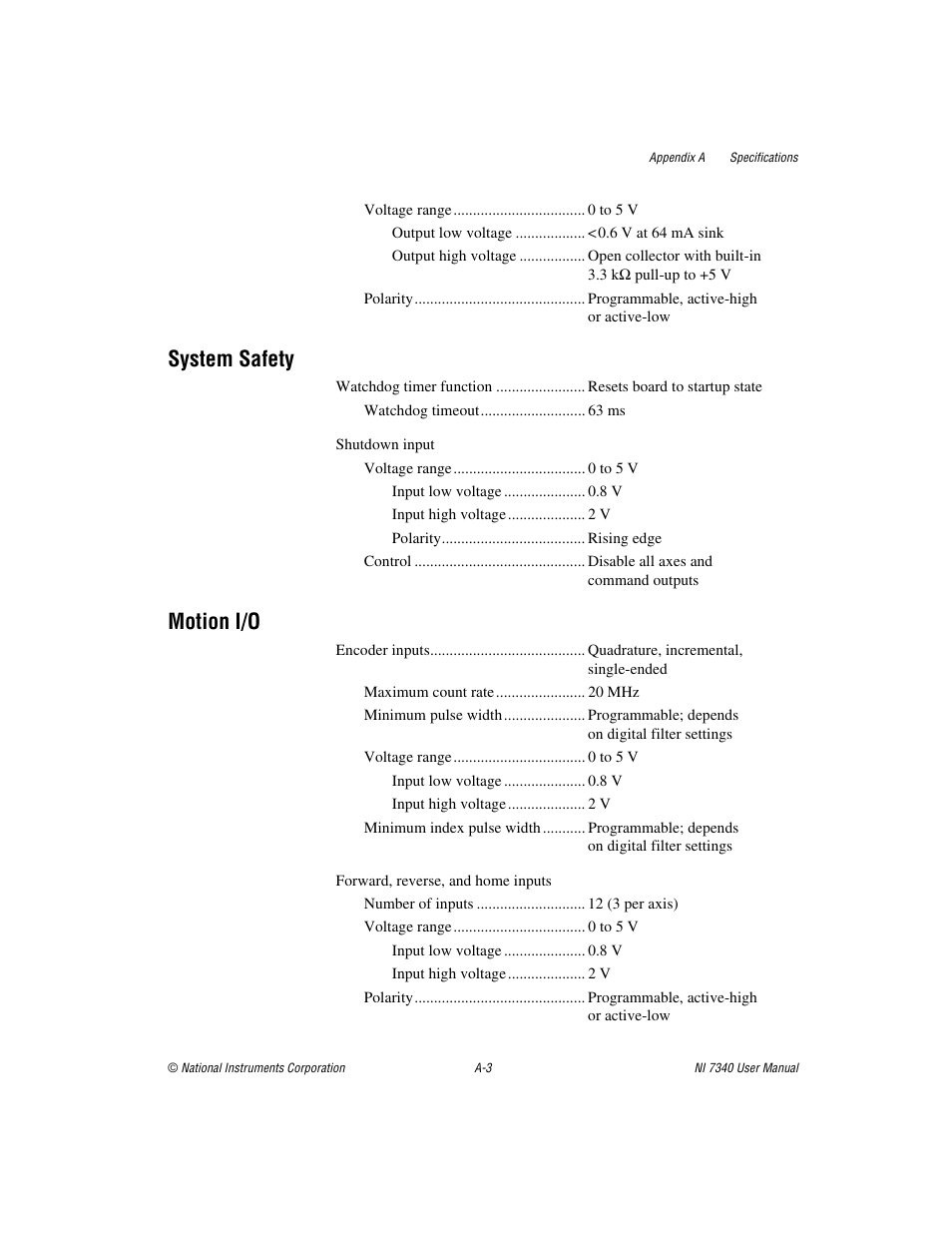 System safety, Motion i/o | National Instruments 7340 PCI User Manual | Page 46 / 67
