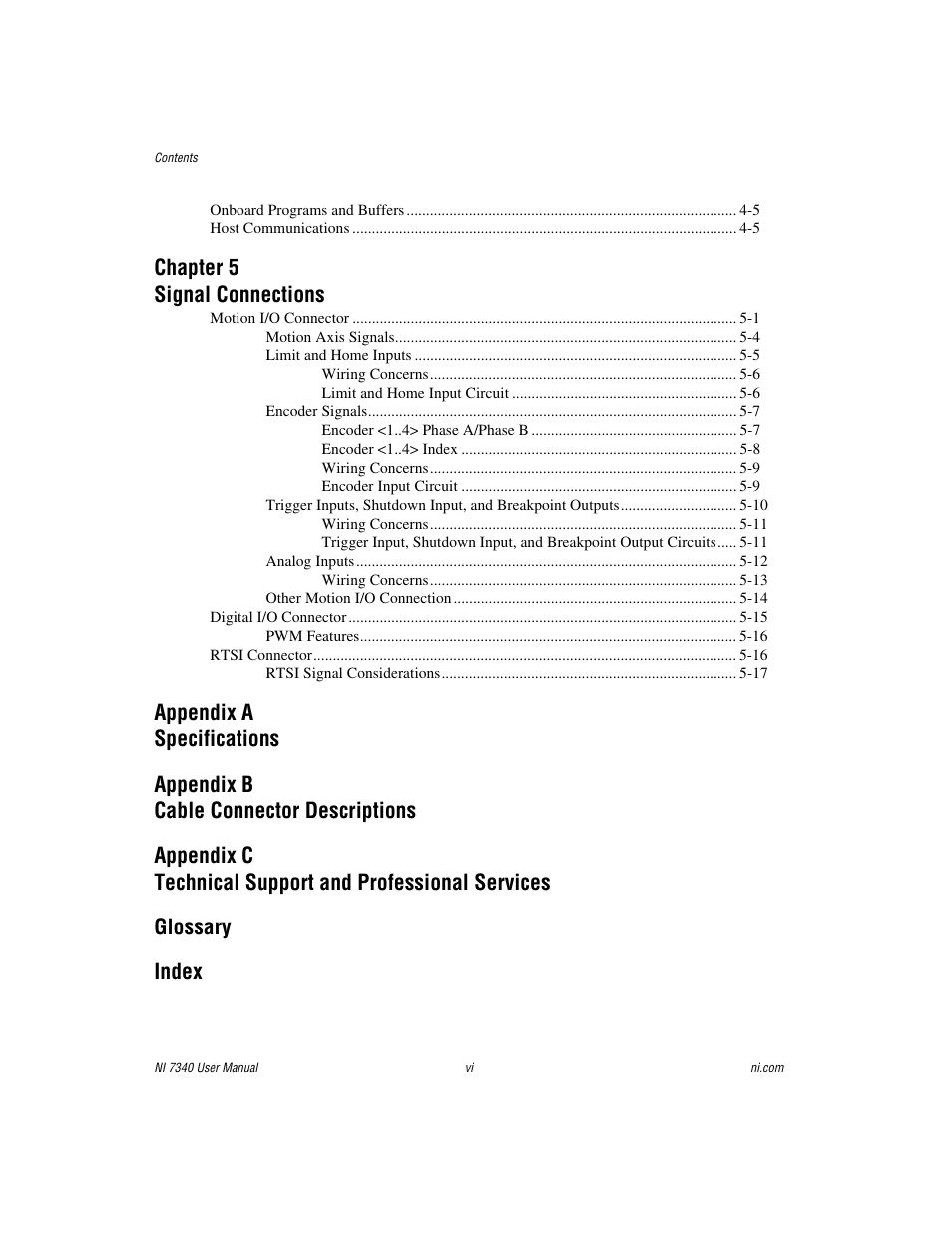 Chapter 5 signal connections | National Instruments 7340 PCI User Manual | Page 6 / 67