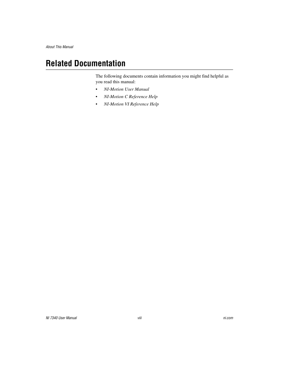 Related documentation | National Instruments 7340 PCI User Manual | Page 8 / 67