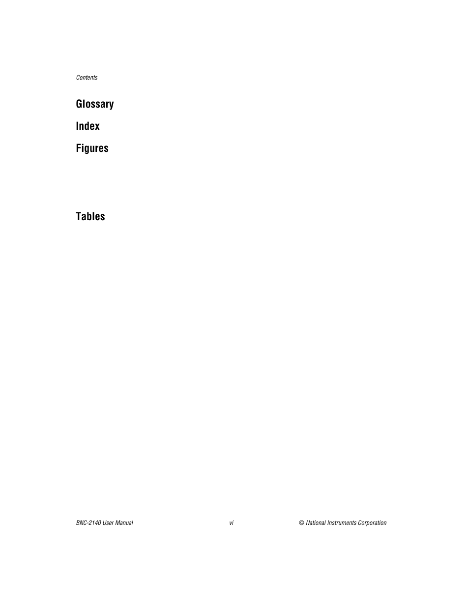 Figures, Tables, Glossary index figures | National Instruments BNC -2140 User Manual | Page 5 / 41