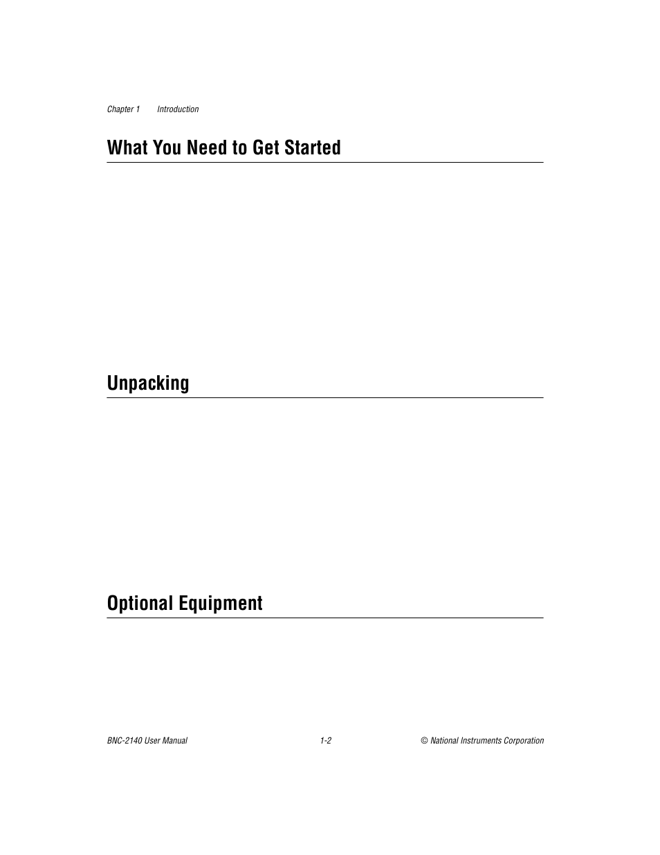 What you need to get started, Unpacking, Optional equipment | National Instruments BNC -2140 User Manual | Page 9 / 41