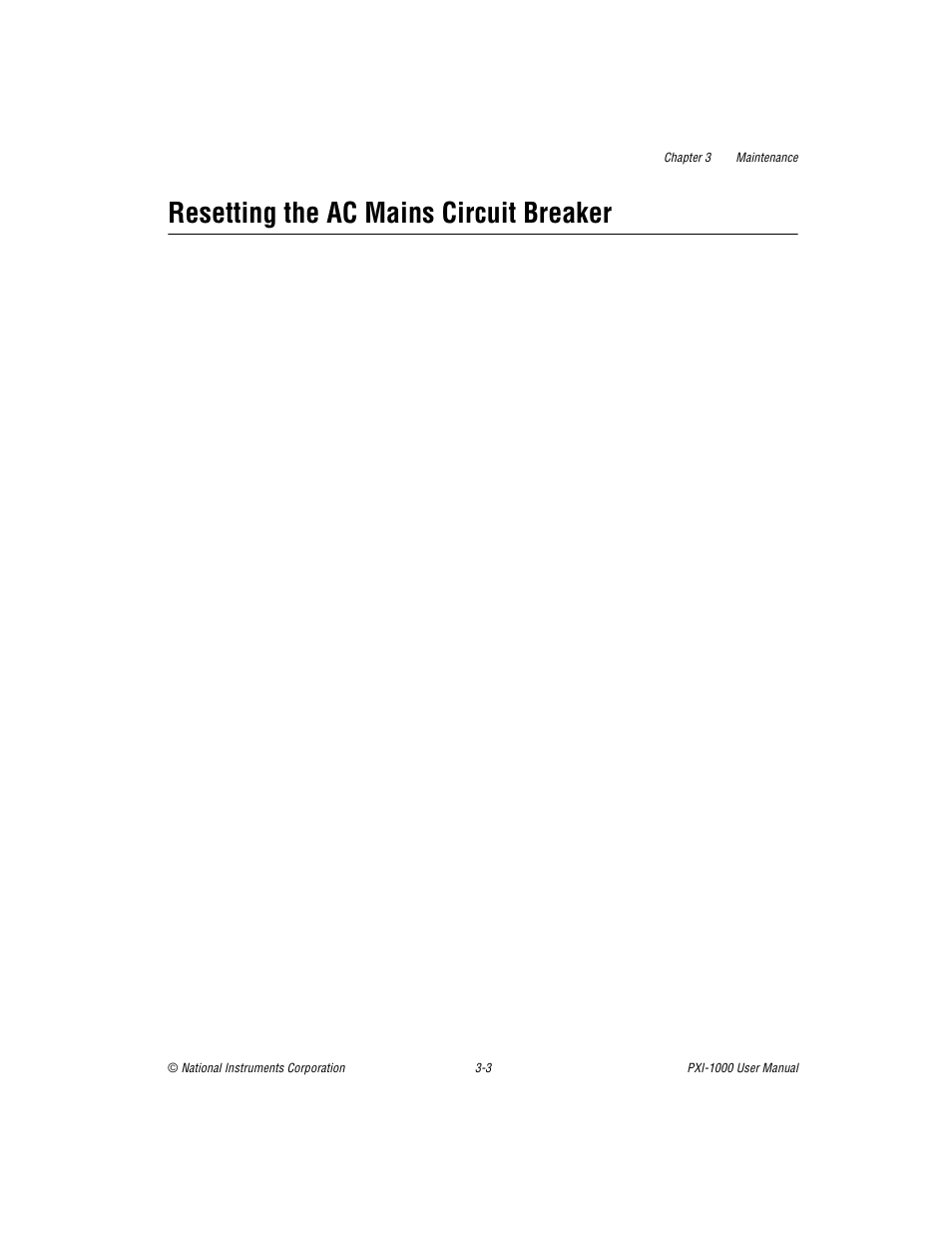 Resetting the ac mains circuit breaker, Resetting the ac mains circuit breaker -3 | National Instruments PXI PXITM -1000 User Manual | Page 27 / 55