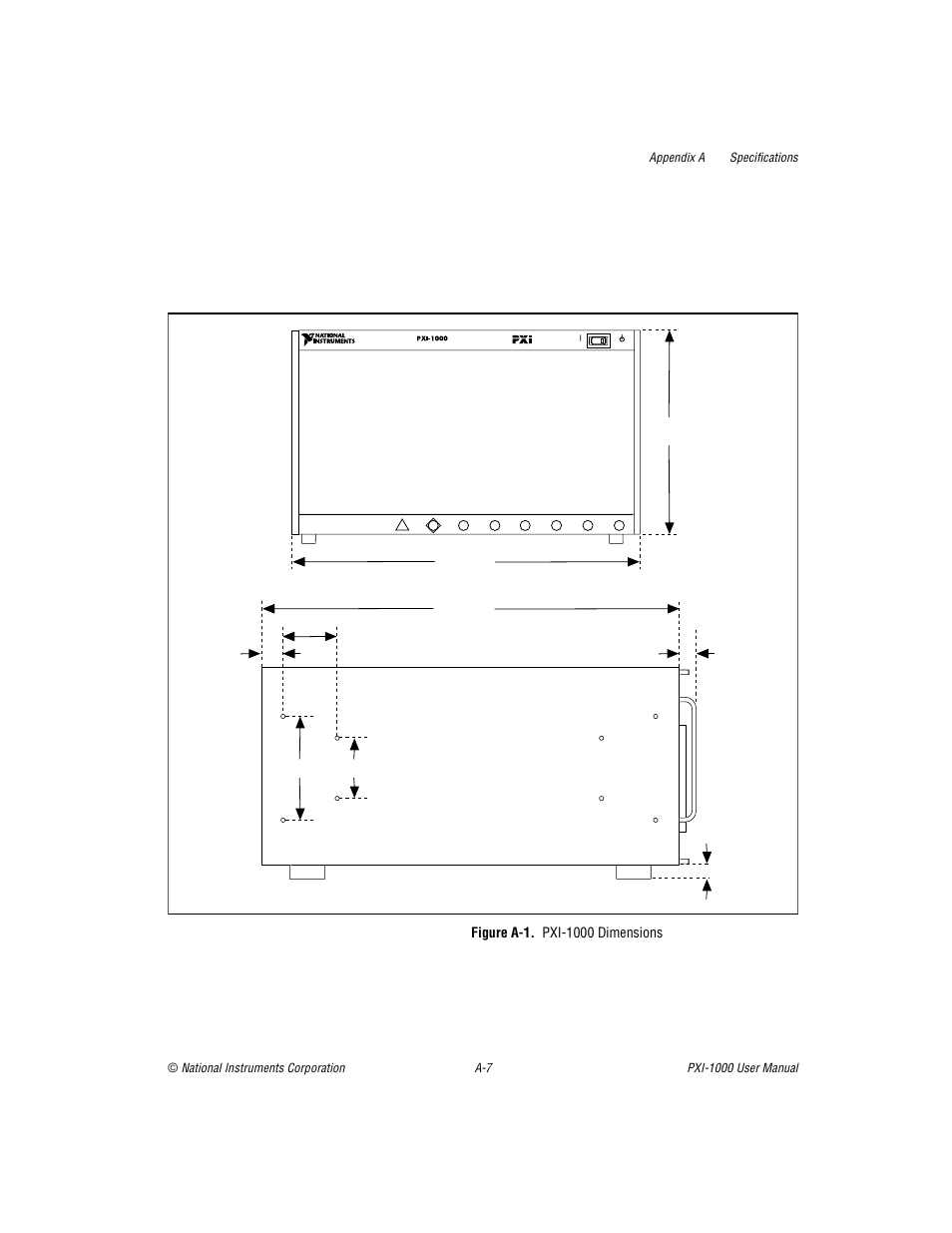 Figure a-1. pxi-1000 dimensions, Figure a-1 | National Instruments PXI PXITM -1000 User Manual | Page 35 / 55