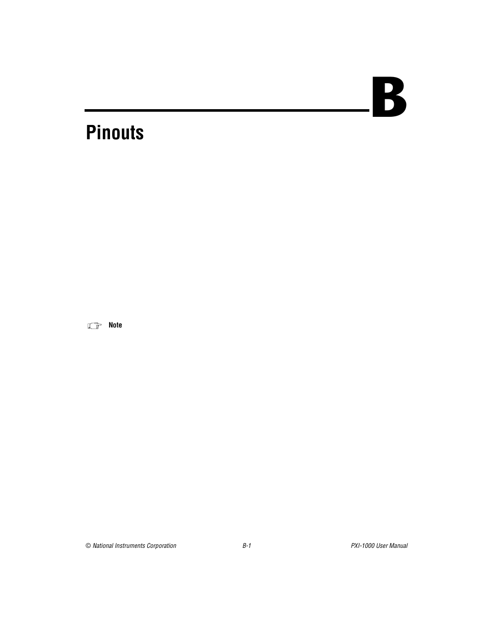 Appendix b pinouts, Pinouts | National Instruments PXI PXITM -1000 User Manual | Page 36 / 55
