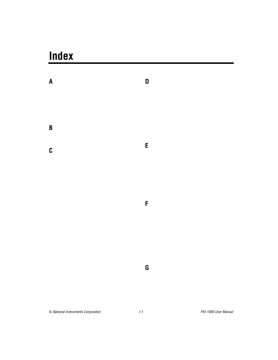 Index | National Instruments PXI PXITM -1000 User Manual | Page 53 / 55