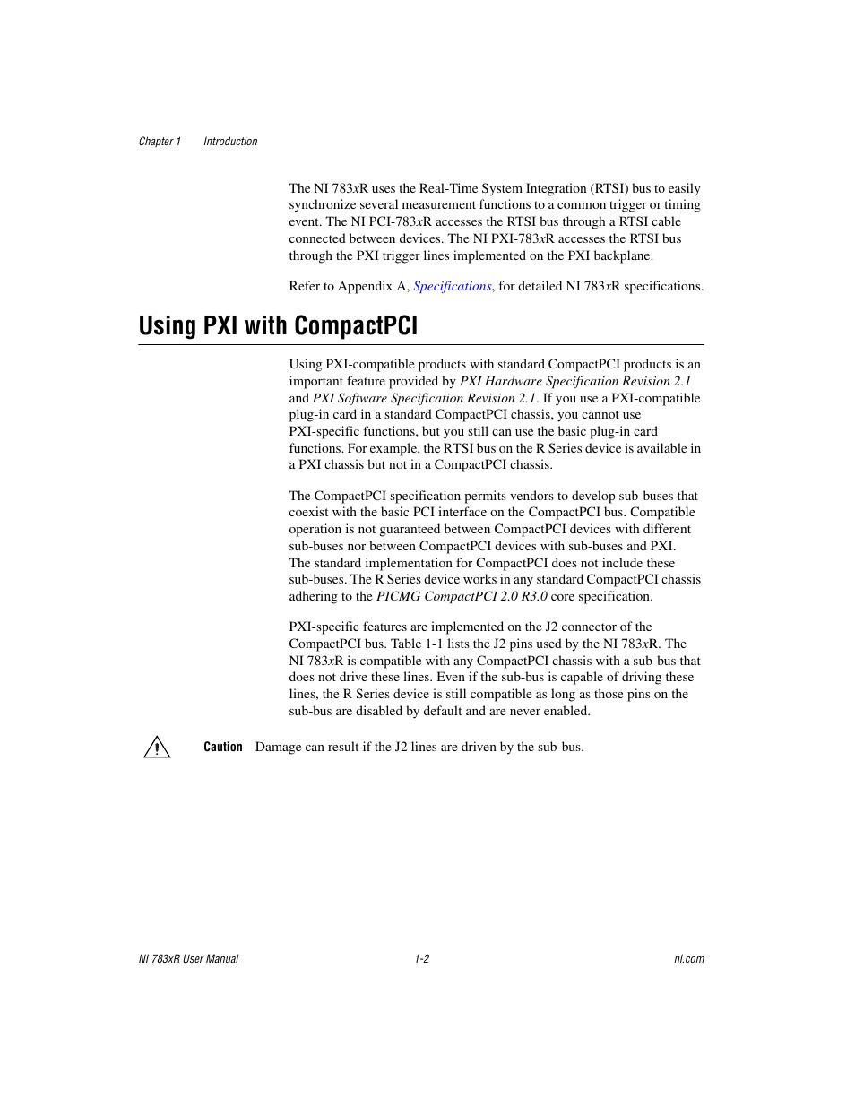 Using pxi with compactpci, Using pxi with compactpci -2 | National Instruments NI 783xR User Manual | Page 11 / 73