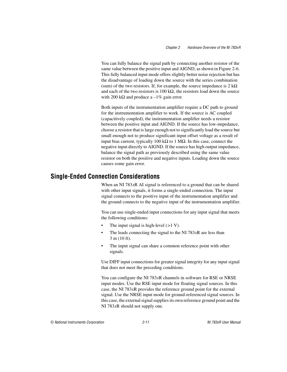 Single-ended connection considerations, Single-ended connection considerations -11 | National Instruments NI 783xR User Manual | Page 30 / 73