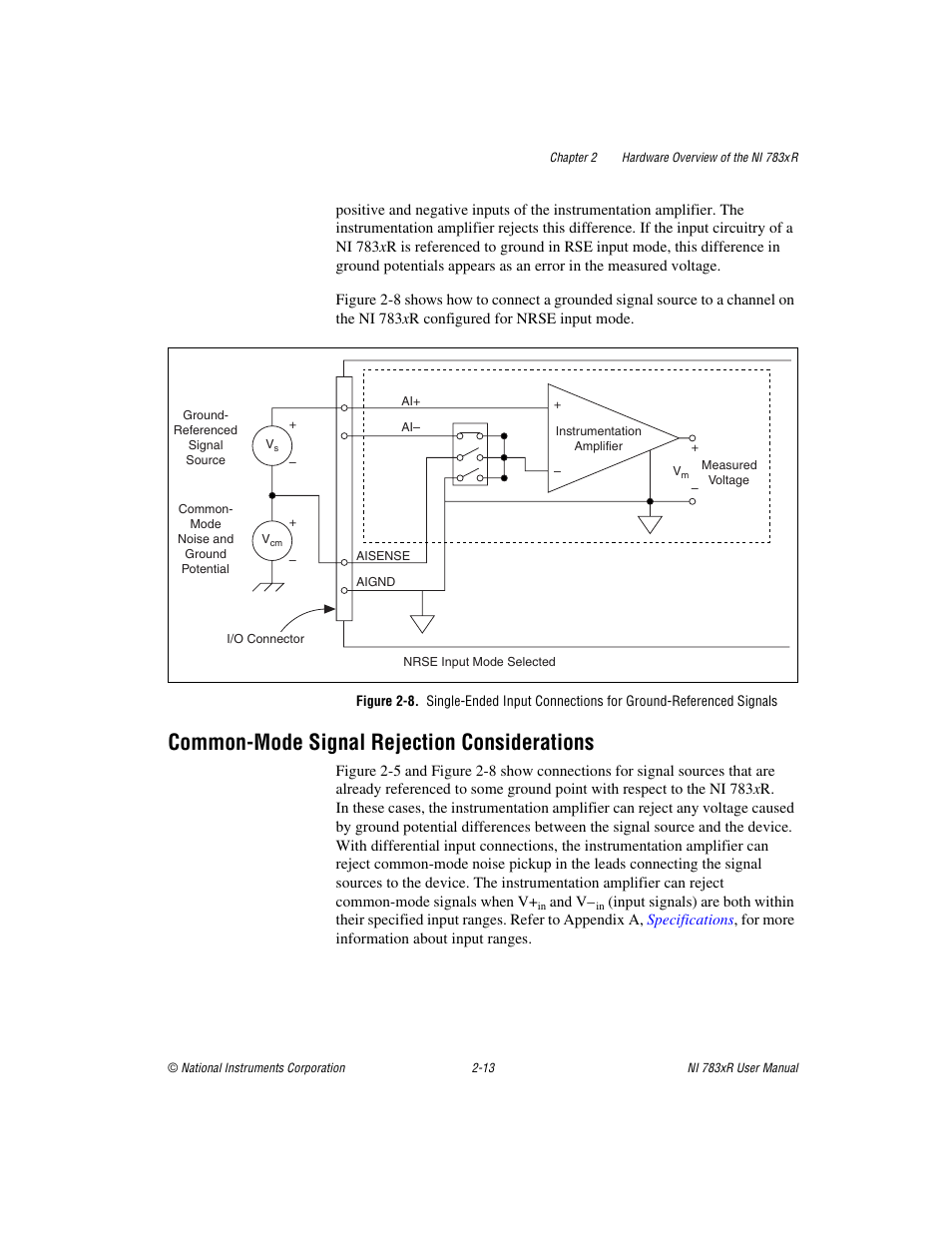 Common-mode signal rejection considerations, Common-mode signal rejection considerations -13 | National Instruments NI 783xR User Manual | Page 32 / 73