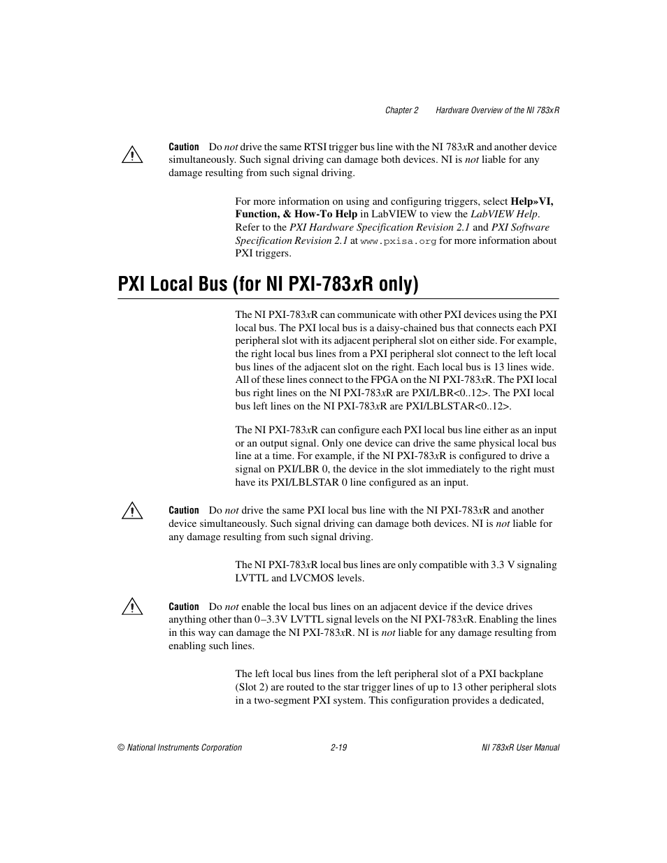 Pxi local bus (for ni pxi-783x r only), Pxi local bus (for ni pxi-783 x r only) -19, Pxi local bus (for ni pxi-783 x r only) | National Instruments NI 783xR User Manual | Page 38 / 73