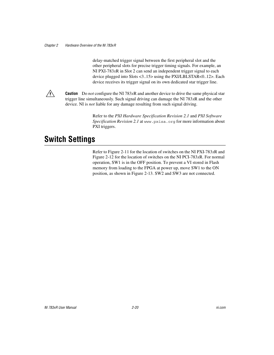 Switch settings, Switch settings -20 | National Instruments NI 783xR User Manual | Page 39 / 73