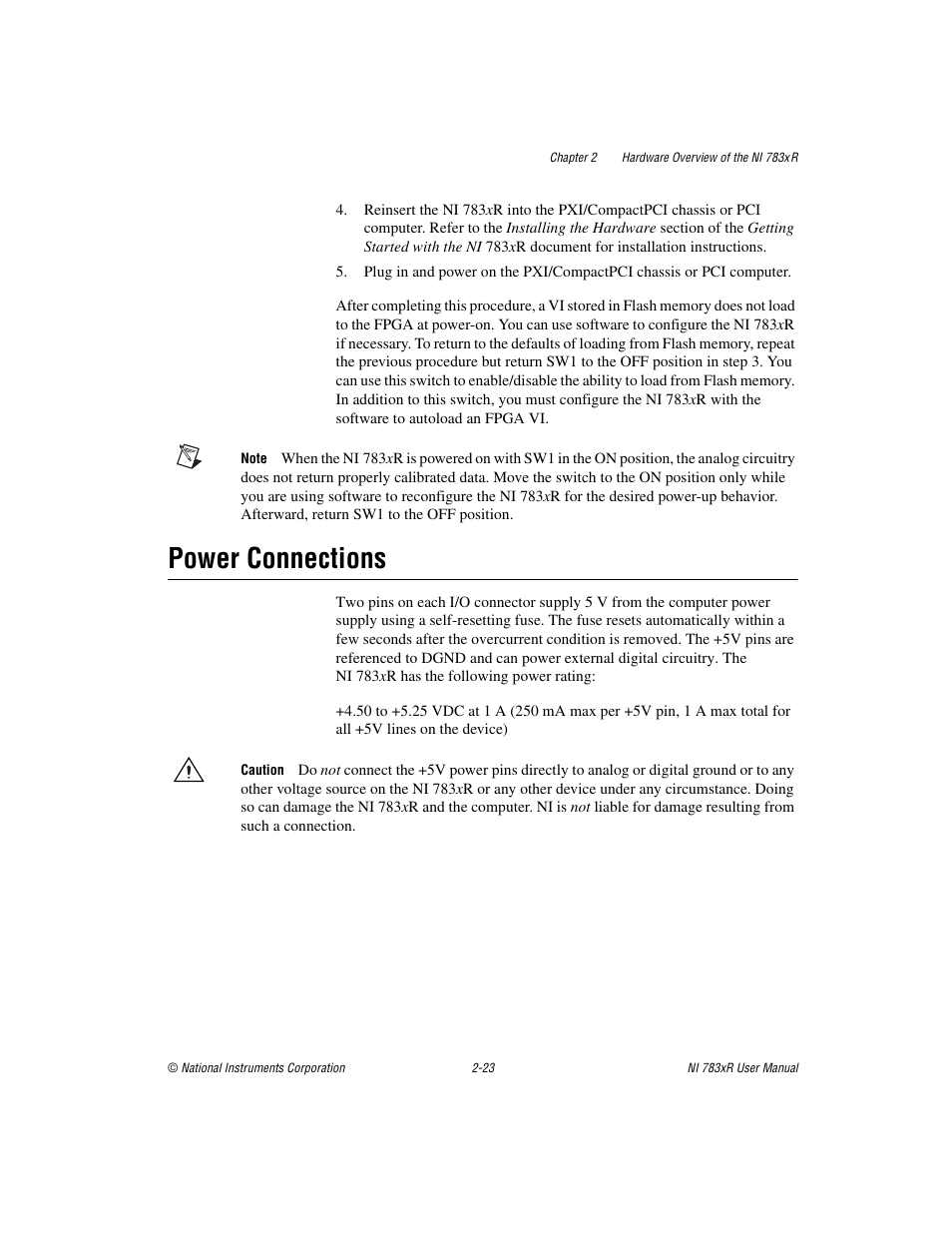 Power connections, Power connections -23 | National Instruments NI 783xR User Manual | Page 42 / 73