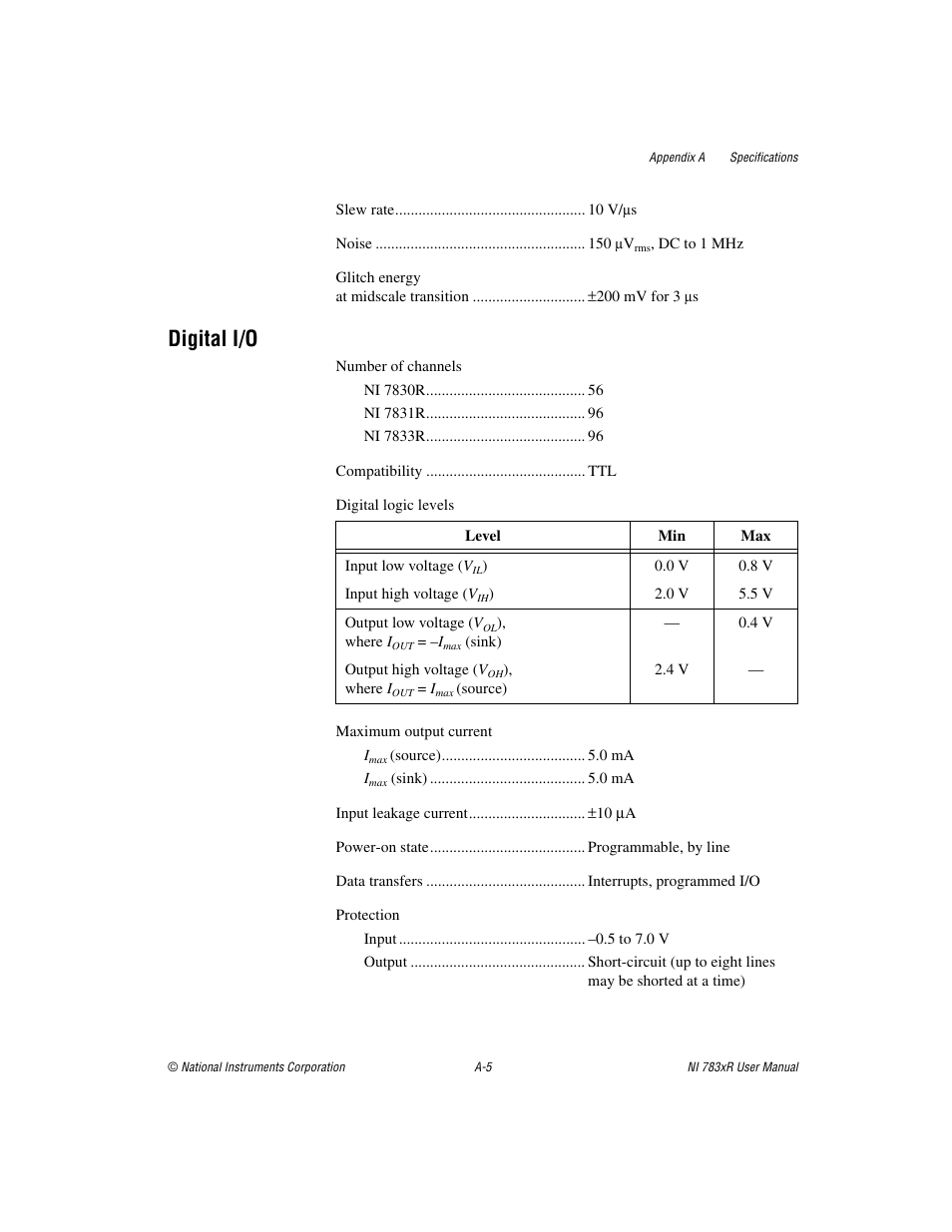 Digital i/o | National Instruments NI 783xR User Manual | Page 50 / 73