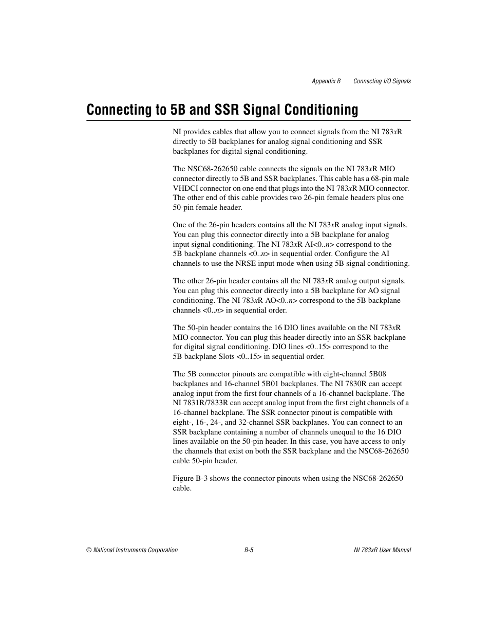 Connecting to 5b and ssr signal conditioning | National Instruments NI 783xR User Manual | Page 60 / 73