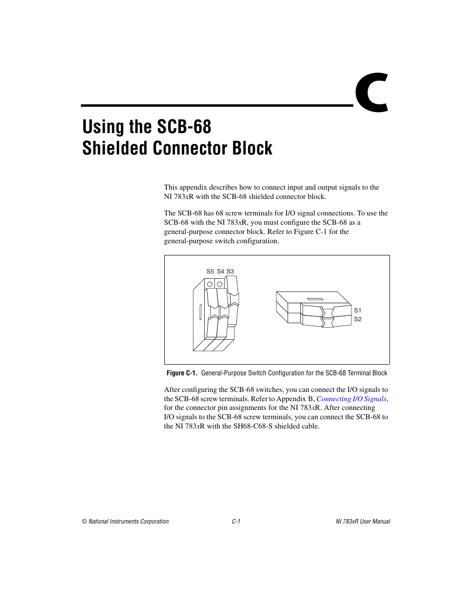 Using the scb-68 shielded connector block | National Instruments NI 783xR User Manual | Page 63 / 73