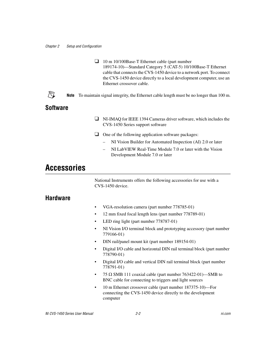 Software, Accessories, Hardware | Software -2, Accessories -2, Hardware -2 | National Instruments NI CVS-1450 Series User Manual | Page 16 / 91