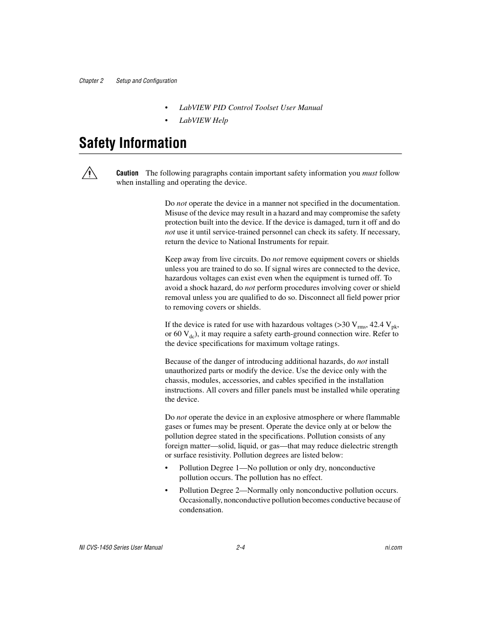 Safety information, Safety information -4 | National Instruments NI CVS-1450 Series User Manual | Page 18 / 91