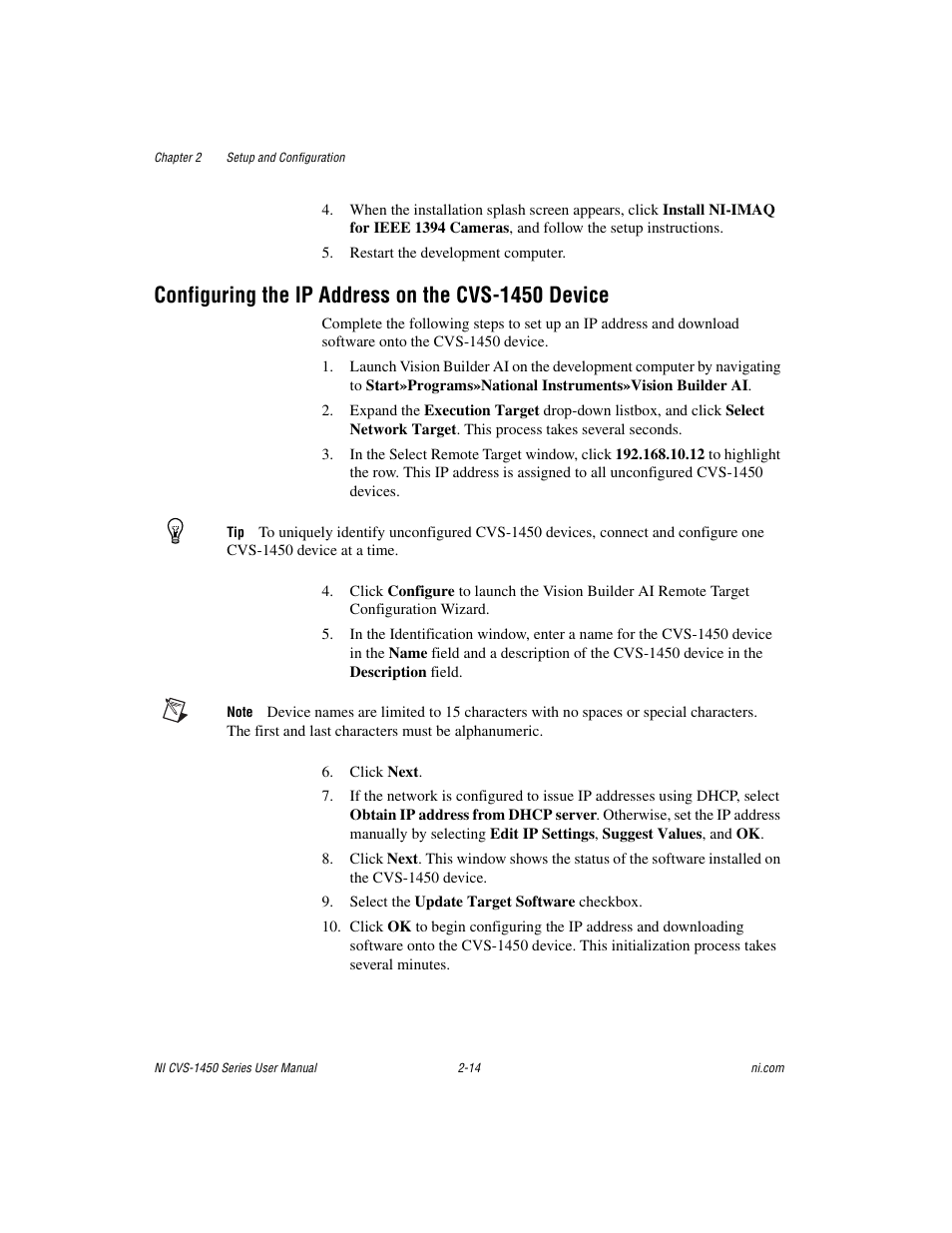 Configuring the ip address on the cvs-1450 device | National Instruments NI CVS-1450 Series User Manual | Page 28 / 91