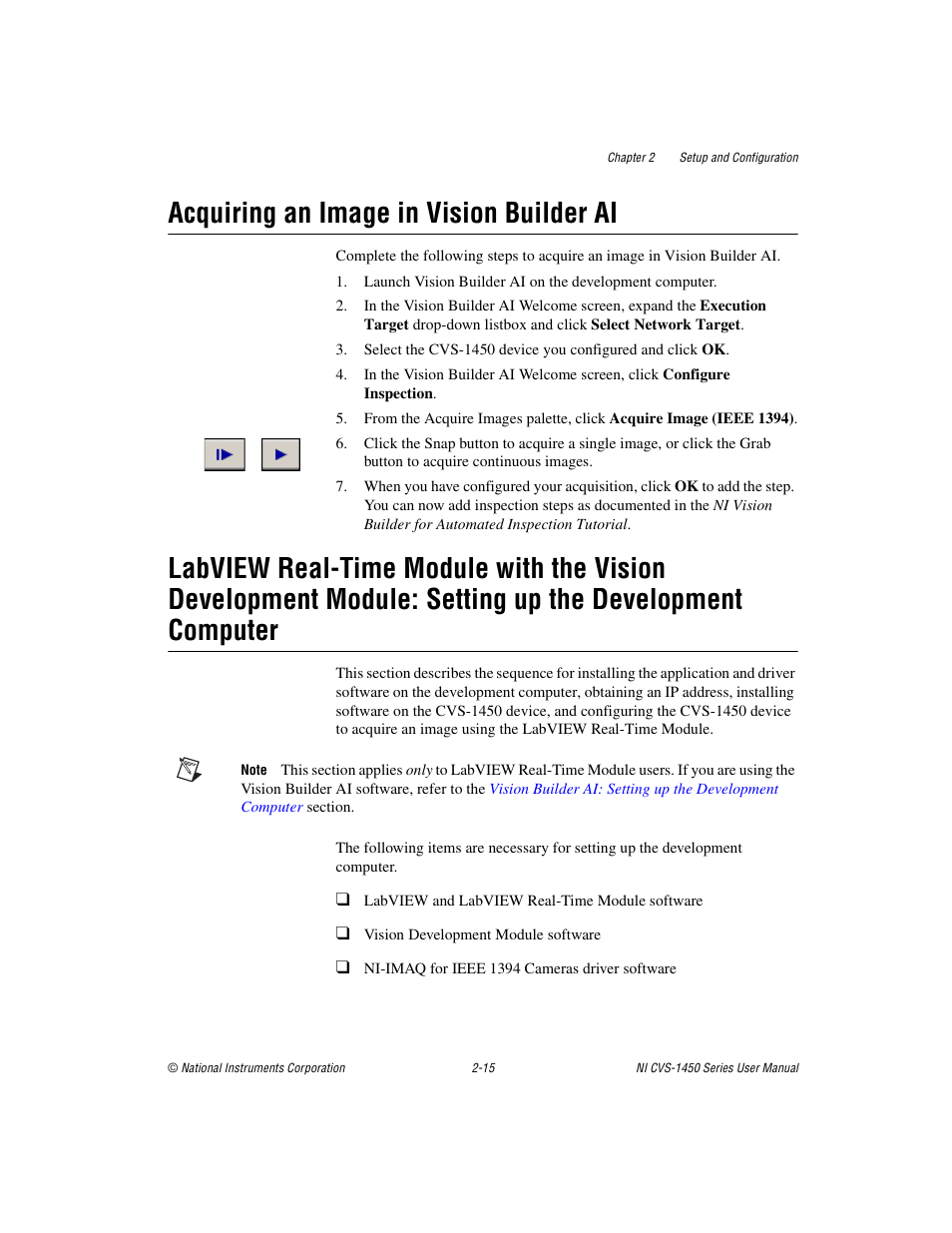 Acquiring an image in vision builder ai, Development computer -15, Labview real-time | National Instruments NI CVS-1450 Series User Manual | Page 29 / 91