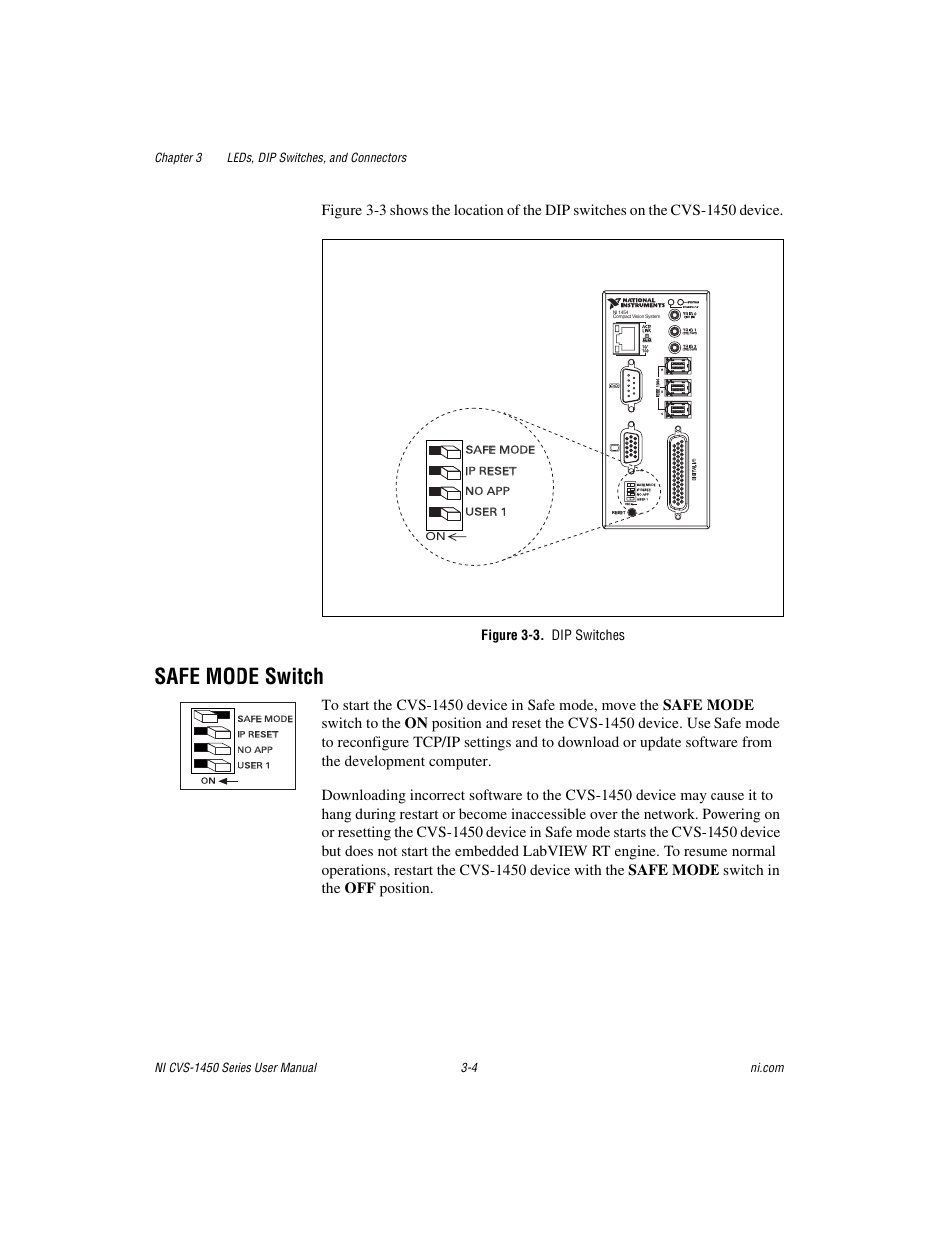 Figure 3-3. dip switches, Safe mode switch, Safe mode switch -4 | National Instruments NI CVS-1450 Series User Manual | Page 36 / 91