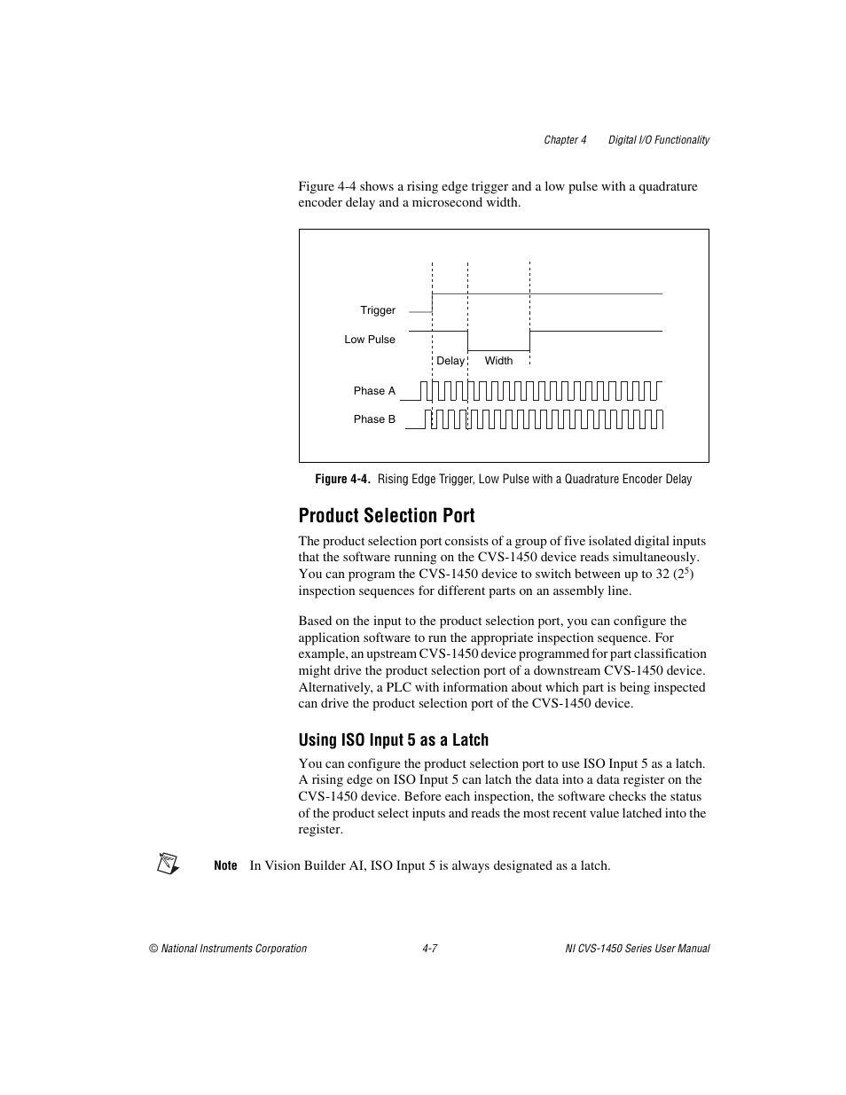 Product selection port, Product selection port -7, Using iso input 5 as a latch | National Instruments NI CVS-1450 Series User Manual | Page 55 / 91