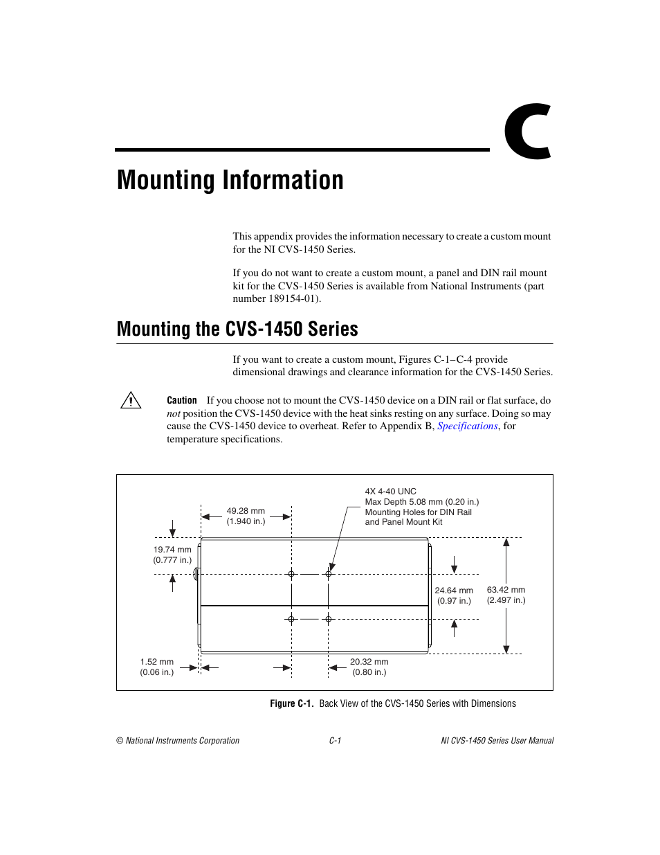 Appendix c mounting information, Mounting information, Mounting the cvs-1450 series | National Instruments NI CVS-1450 Series User Manual | Page 78 / 91