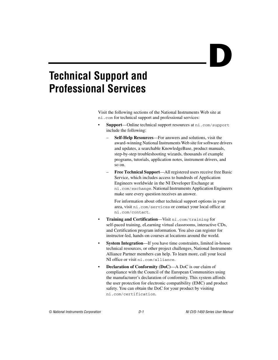 Technical support and professional services | National Instruments NI CVS-1450 Series User Manual | Page 82 / 91