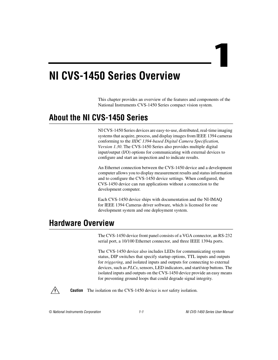 Chapter 1 ni cvs-1450 series overview, About the ni cvs-1450 series, Hardware overview | Ni cvs-1450 series overview | National Instruments NI CVS-1450 Series User Manual | Page 9 / 91