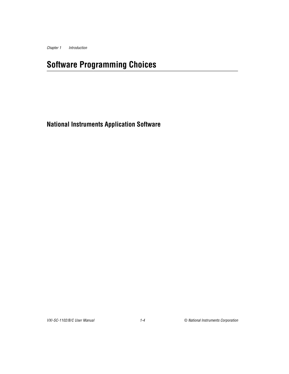 Software programming choices, National instruments application software, Software programming choices -4 | National instruments application software -4 | National Instruments VXI-SC-1102 User Manual | Page 14 / 57