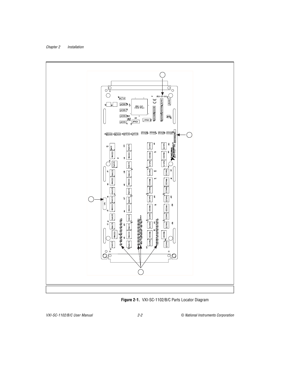 Figure 2-1. vxi sc 1102/b/c parts locator diagram, Figure 2-1, Vxi-sc-1102/b/c parts locator diagram -2 | National Instruments VXI-SC-1102 User Manual | Page 19 / 57