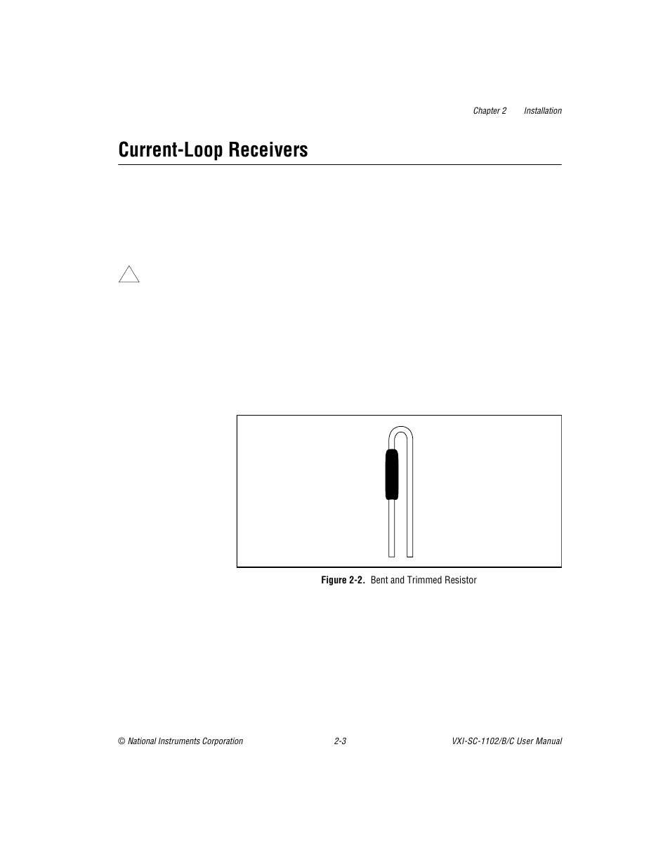 Currentloop receivers, Figure 2-2. bent and trimmed resistor, Current-loop receivers -3 | Figure 2-2, Bent and trimmed resistor -3, Current-loop receivers | National Instruments VXI-SC-1102 User Manual | Page 20 / 57