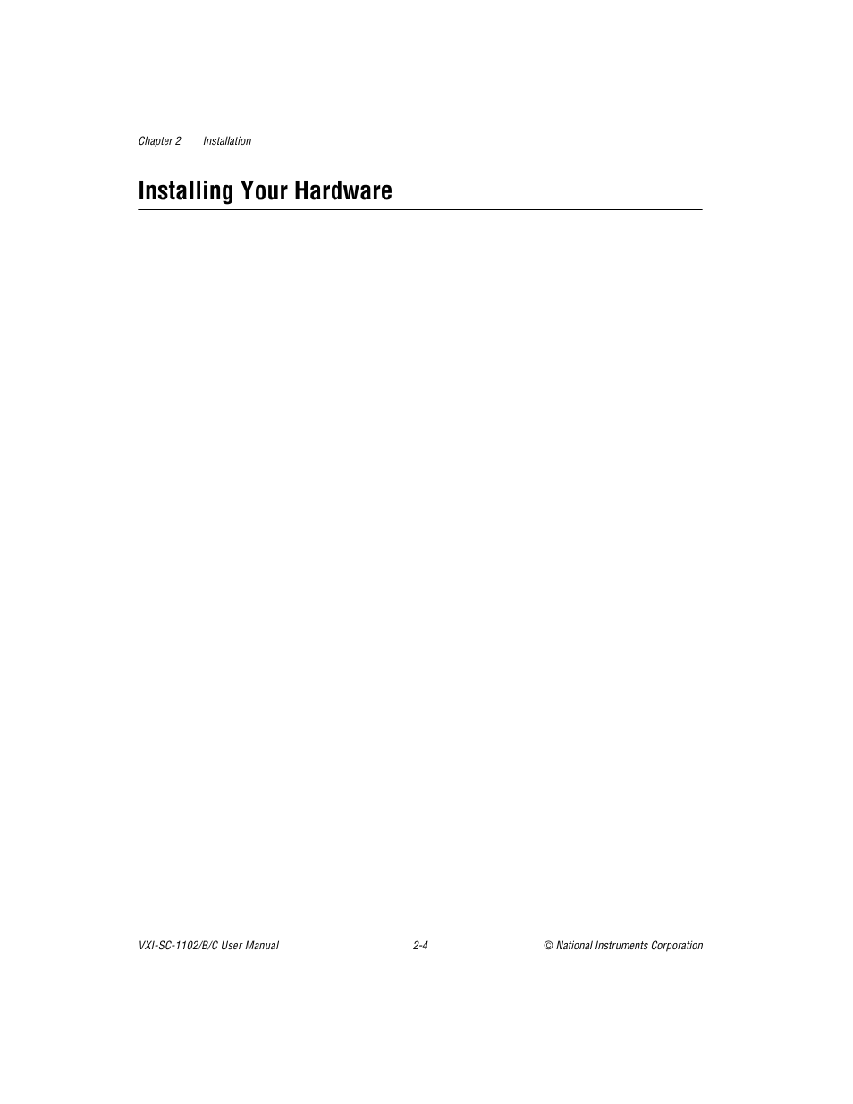 Installing your hardware, Installing your hardware -4 | National Instruments VXI-SC-1102 User Manual | Page 21 / 57