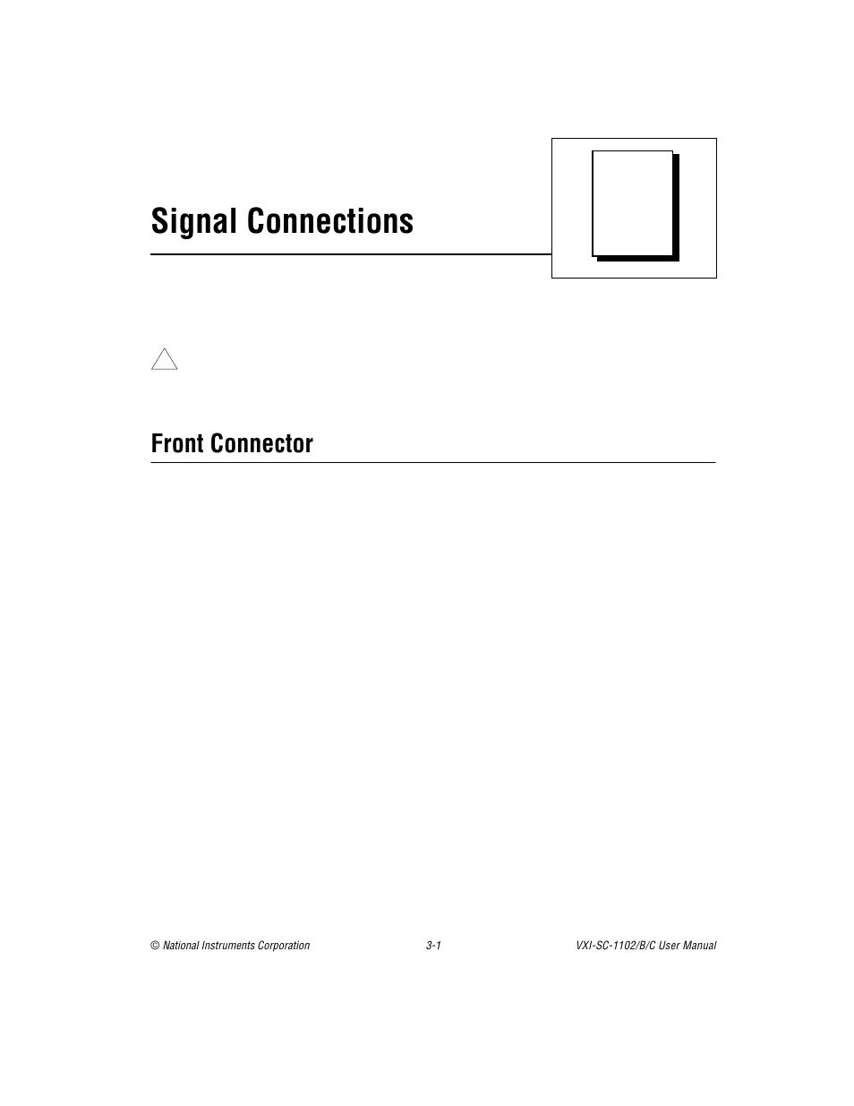 Chapter 3 signal connections, Front connector, Front connector -1 | Signal connections | National Instruments VXI-SC-1102 User Manual | Page 22 / 57
