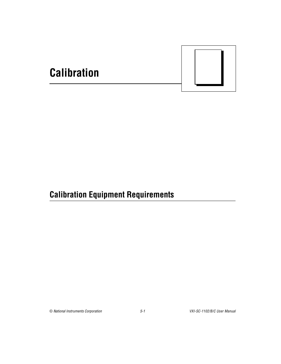 Chapter 5 calibration, Calibration equipment requirements, Calibration equipment requirements -1 | Chapter 5, calibration, Calibration | National Instruments VXI-SC-1102 User Manual | Page 32 / 57