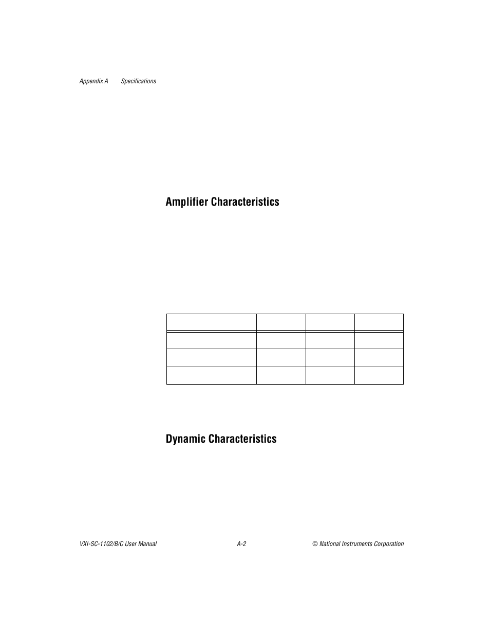 Amplifier characteristics, Dynamic characteristics | National Instruments VXI-SC-1102 User Manual | Page 37 / 57