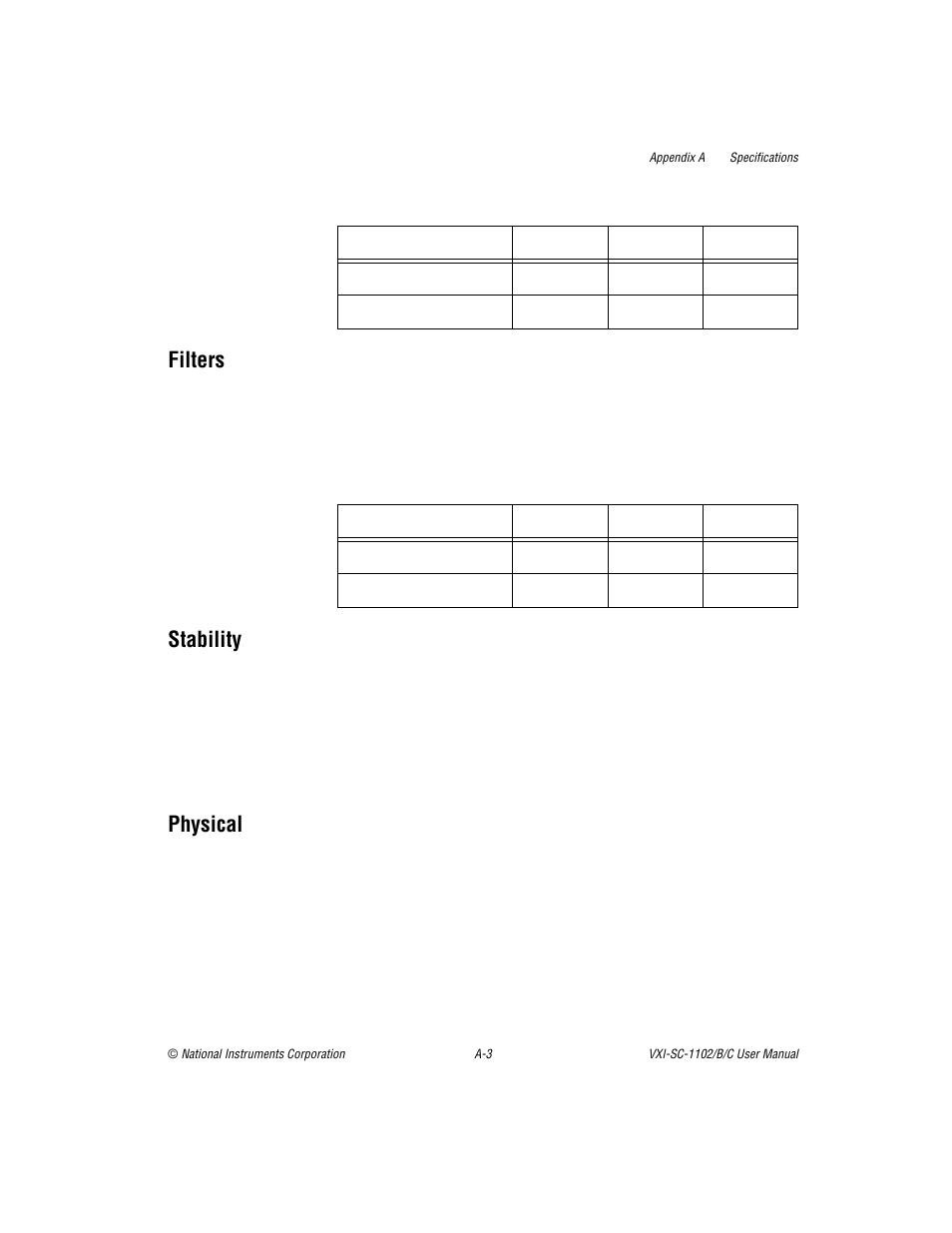 Filters, Stability, Physical | National Instruments VXI-SC-1102 User Manual | Page 38 / 57