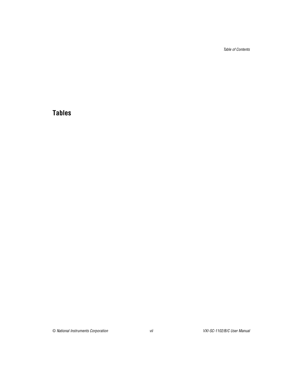 Table, Tables | National Instruments VXI-SC-1102 User Manual | Page 6 / 57